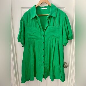 Kelly green cotton gauze mini dress, size L, runs large